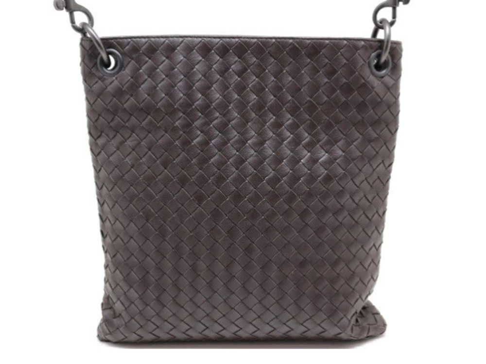 BOTTEGA VENETA Intrecciato Dark Brown Leather Shoulder Bag